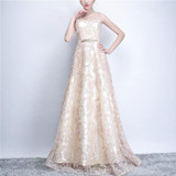 Banquet Lace Sleeveless  Long Party Formal Gown, Size:XXL(Champagne)