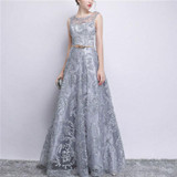 Banquet Lace Sleeveless  Long Party Formal Gown, Size:S(Grey)