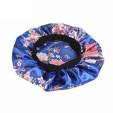 2 PCS Women Satin Night Sleep Cap Hair Bonnet Hat Silk Head Cover Wide Elastic Band(Royal Blue Flower)