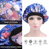 2 PCS Women Satin Night Sleep Cap Hair Bonnet Hat Silk Head Cover Wide Elastic Band(Beige Small Flower)