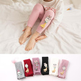 Children Pantyhose Knit Cotton Cartoon Girl Tights Baby Cropped Pants Socks Size: M 1-2 Years Old(White)