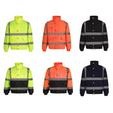 Winter Warm Waterproof Short Multi-pocket Reflective Cotton Jacket, Size: XXL(Yellow+Navy Blue)