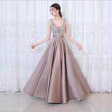 V-neck Sequin Dress Banquet Annual Evening Dress, Size:XXXL(Apricot)