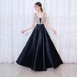 V-neck Sequin Dress Banquet Annual Evening Dress, Size:XXXL(Dark blue)
