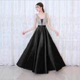 V-neck Sequin Dress Banquet Annual Evening Dress, Size:XL(Black)