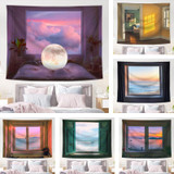 Sea View Window Background Cloth Fresh Bedroom Homestay Decoration Wall Cloth Tapestry, Size: 150x130cm(Window-9)