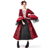 PS1972 Halloween Costume Adult Retro Lace Palace Dress, Size: M(Red)