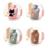 2 PCS Hot Compress Stomach Plush Water Injection Hot Water Bottle Flannel Cover Cartoon Hand Warmer(Light Grey)