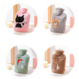 2 PCS Hot Compress Stomach Plush Water Injection Hot Water Bottle Flannel Cover Cartoon Hand Warmer(Brown)