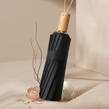 3-fold 16-bone Hand Open Umbrella Retro Wood Handle Black Glue Sunshade Umbrella(Sunset Mountain)