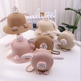 Girls Sunshade Bucket Hat Children Penguin Straw Hat & Bag Set(Pink)