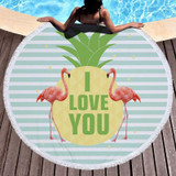 Printed Round Beach Towel Yoga Mat with Tassel, Size:150x150cm(Flamingo + Letters)