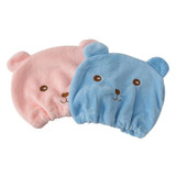 Cartoon Bear Thickened Coral Velvet Hair Drying Cap Strong Water-absorbent Quick-drying Turban(Blue)