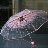 2 PCS Cherry Blossom Transparent Triple-fold Umbrella Individual Folding Umbrella(Pink)