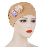 2 PCS Flowers Decoration Linen Hexagon Turban Hat Wrap Cap(Khaki)