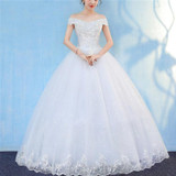 Retro Elegant Off Shoulder LaceThin Court Neat Princess Wedding Dress, Size:XL(White)