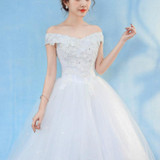 Retro Elegant Off Shoulder LaceThin Court Neat Princess Wedding Dress, Size:XL(White)