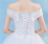 Retro Elegant Off Shoulder LaceThin Court Neat Princess Wedding Dress, Size:XL(White)