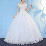 Retro Elegant Off Shoulder LaceThin Court Neat Princess Wedding Dress, Size:XXL(White)