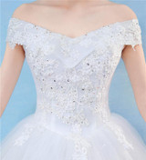 Retro Elegant Off Shoulder LaceThin Court Neat Princess Wedding Dress, Size:S(White)