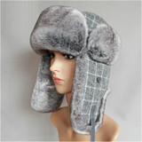 Winter Outdoor Warm Checkered Pattern Bomber Hat Flight Cap, Hat Size:L58-60cm(Gray White)