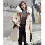 Mid-length Large Fur Collar Padded Coat Jacket (Color:Creamy Size:white_L)