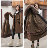 Mid-length Large Fur Collar Padded Coat Jacket (Color:Coffee Size:XXXL)