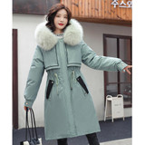 Mid-length Large Fur Collar Padded Coat Jacket (Color:Green Size:XL)