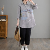 Striped Loose Mid-length Shirt (Color:Black Size:XXL)