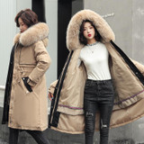 Mid-length Large Fur Collar Padded Coat Jacket (Color:Khaki Size:XXXL)