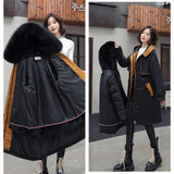 Mid-length Large Fur Collar Padded Coat Jacket (Color:Black Size:XXXL)