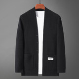 Men Knit Cardigan V-Neck Jacket (Color:Black Size:L)