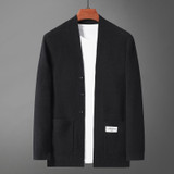 Men Knit Cardigan V-Neck Jacket (Color:Black Size:XXXL)