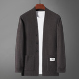 Men Knit Cardigan V-Neck Jacket (Color:Gray Size:L)