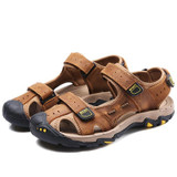 First Layer Cowhide Soft Face Outdoor Casual Sandals for Men (Color:Light Brown Size:42)