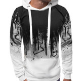 Men Loose Print Hoodie Sport Sweatshirt Set (Color:White Size:M)