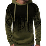 Men Loose Print Hoodie Sport Sweatshirt Set (Color:Army Green Size:XXL)