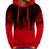 Men Loose Print Hoodie Sport Sweatshirt Set (Color:Red Size:L)