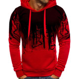 Men Loose Print Hoodie Sport Sweatshirt Set (Color:Red Size:M)