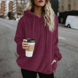 Long-sleeved Hooded Solid Color Women Sweater Coat (Color:Wine Red Size:S)
