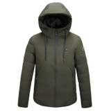 Men and Women Intelligent Constant Temperature USB Heating Hooded Cotton Clothing Warm Jacket (Color:Army Green Size:7XL)