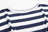 Slim-fit Waist Slimming Round Neck Striped Belt Dress (Color:Thick Stripes Blue Size:XXL)