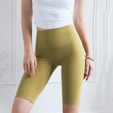 Double Sided Brocade Skin Nude Fitness Pants High Waist Five Point Tight Yoga Pants (Color:Crape Size:M)