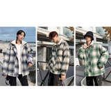 Down Jacket Lovers With The Same Paragraph Lamb Wool Coat Plaid Mori Retro Stand-up Collar Tooling Cotton Coat (Color:Blue grid Size:XXL)