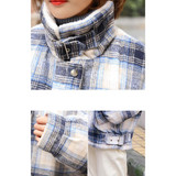 Down Jacket Lovers With The Same Paragraph Lamb Wool Coat Plaid Mori Retro Stand-up Collar Tooling Cotton Coat (Color:Blue grid Size:XL)