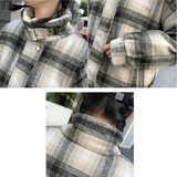 Down Jacket Lovers With The Same Paragraph Lamb Wool Coat Plaid Mori Retro Stand-up Collar Tooling Cotton Coat (Color:Blue grid Size:XL)