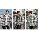 Down Jacket Lovers With The Same Paragraph Lamb Wool Coat Plaid Mori Retro Stand-up Collar Tooling Cotton Coat (Color:Blue grid Size:S)