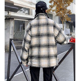 Down Jacket Lovers With The Same Paragraph Lamb Wool Coat Plaid Mori Retro Stand-up Collar Tooling Cotton Coat (Color:Grey grid Size:L)