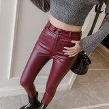 Frosted Matte Stretch Skinny High-waisted Trousers (Color:Red Thin Velvet Size:XXXL)