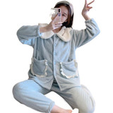 Two-piece Thickened Warm Pajamas For Pregnant Women (Color:Blue Size:XXL)